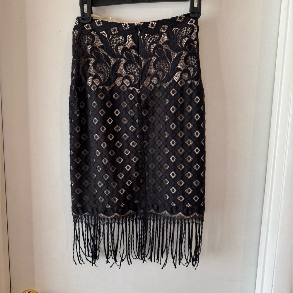 Madison James Black and Nude Fringe Midi Skirt Set